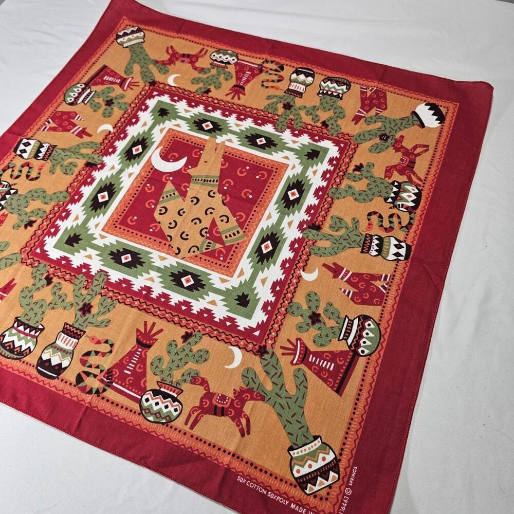 Springs Bandana Southwestern Wolf Teepee Cactus RN16463 21x21 Vtg Made In USA - Picture 3 of 6